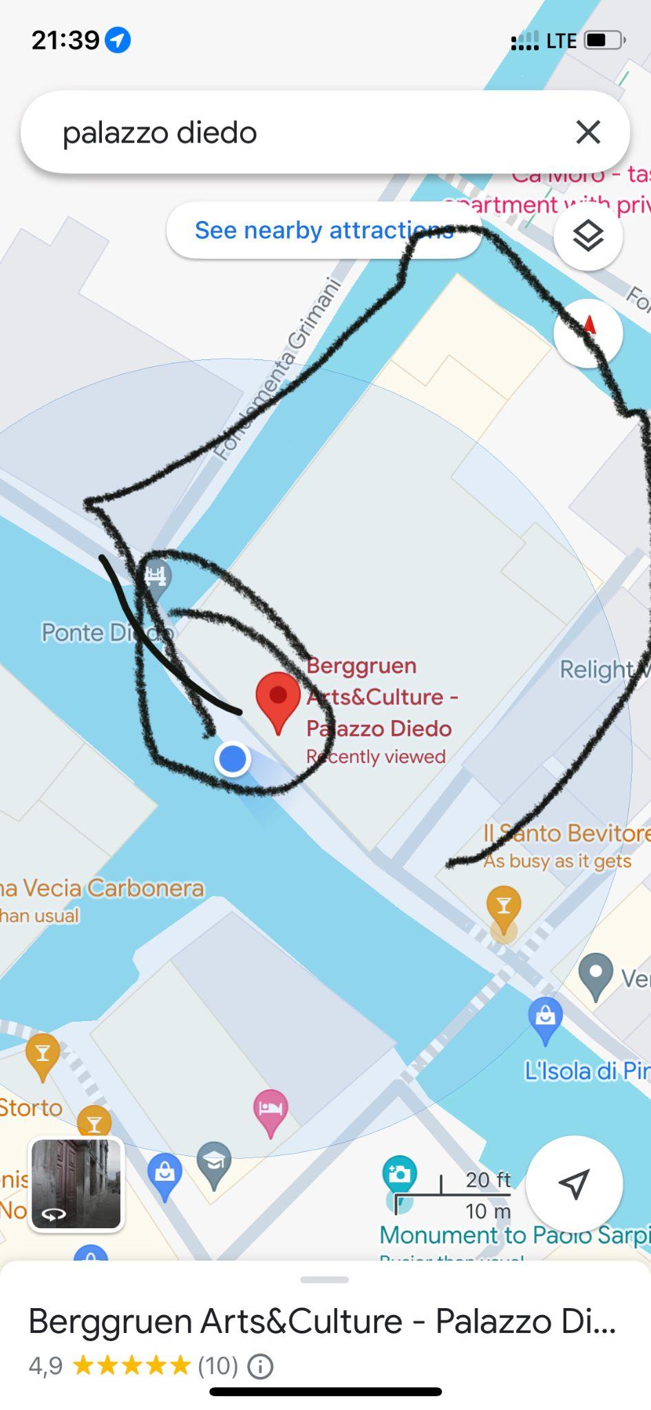 A map showing how to reach Palazzo Diedo from the other side